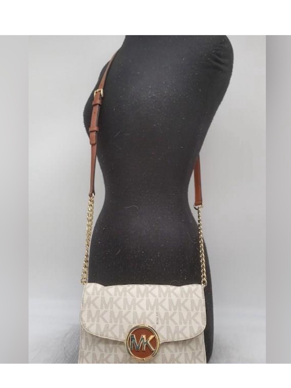 Michael Kors Beige Vanilla MK Logo Chain Crossbody/clutch